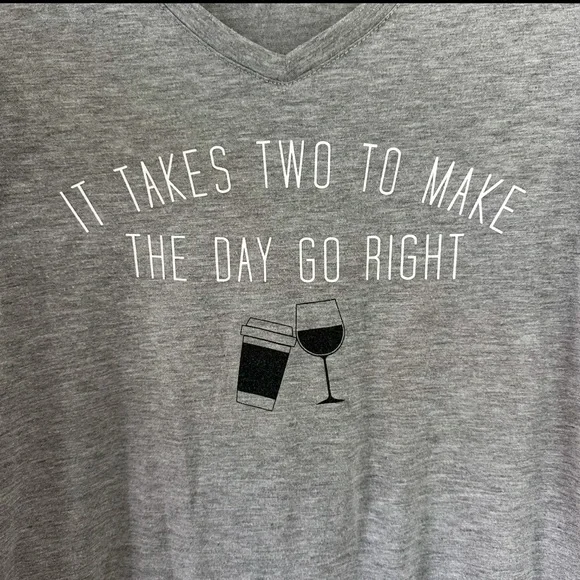 Apt. 9 Women's It Takes Two To Make A Day Go Right Coffee & Wine Gray Shirt XS - Picture 3 of 3